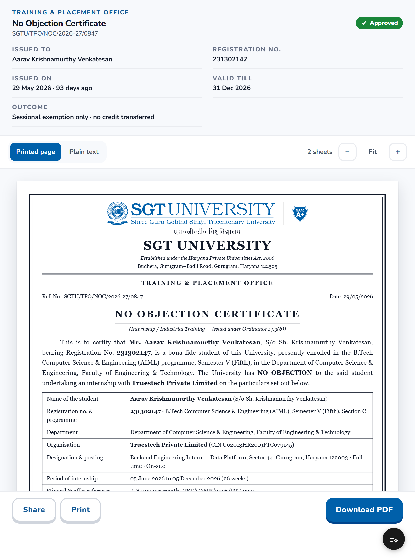 The certificate — Shown at 834 px