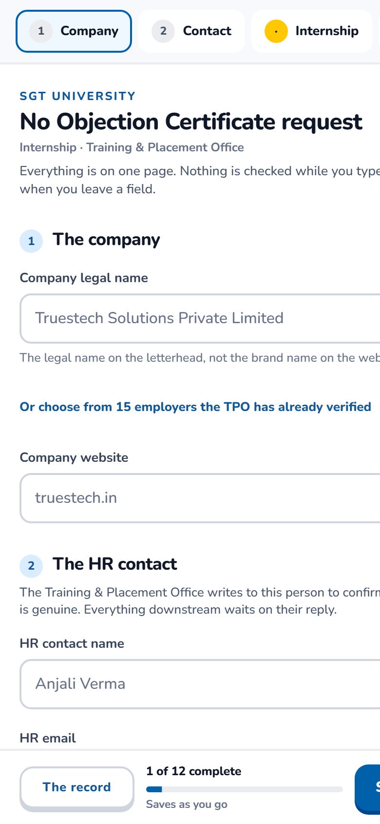 Request a No Objection Certificate — Shown at 390 px
